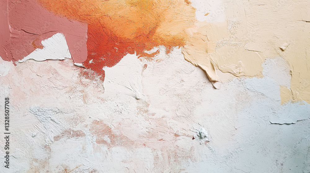 Fototapeta premium Orange and cream textured paint on surface