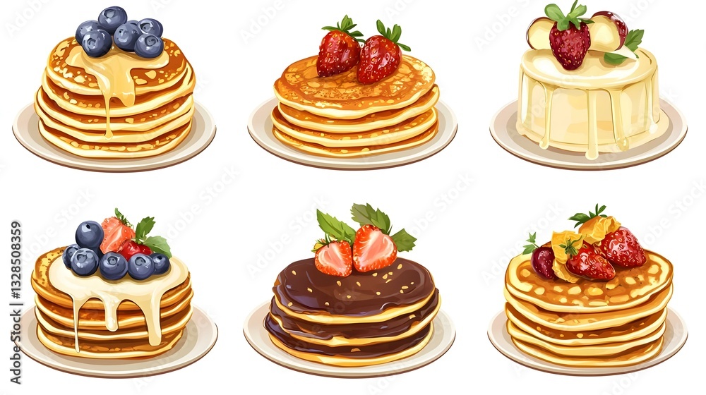 Set of delicious thin pancakes on white Set of delicious thin pancakes on white