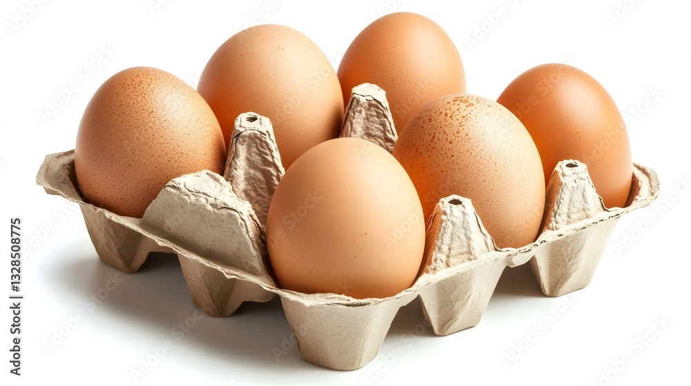 Six brown eggs nestled in cardboard Six brown eggs nestled in cardboard