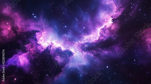 Fototapeta Naklejka Na Ścianę i Meble -  A deep space nebula abstract gradient background. Featuring cosmic hues and soft glowing transitions