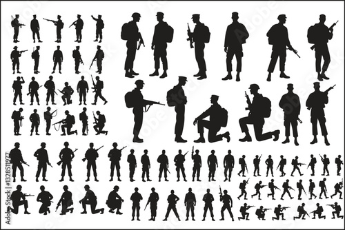 Military Soldier Silhouette Vector Set
