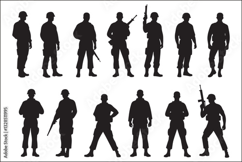 Military Soldier Silhouette Vector Set
