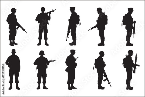 Military Soldier Silhouette Vector Set
