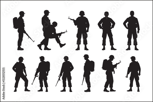 Military Soldier Silhouette Vector Set
