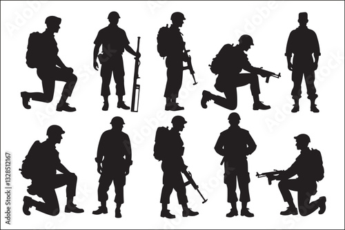 Military Soldier Silhouette Vector Set
