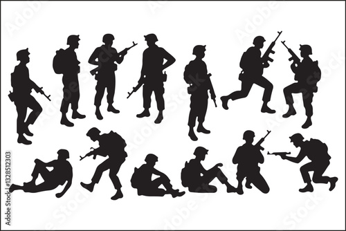 Military Soldier Silhouette Vector Set
