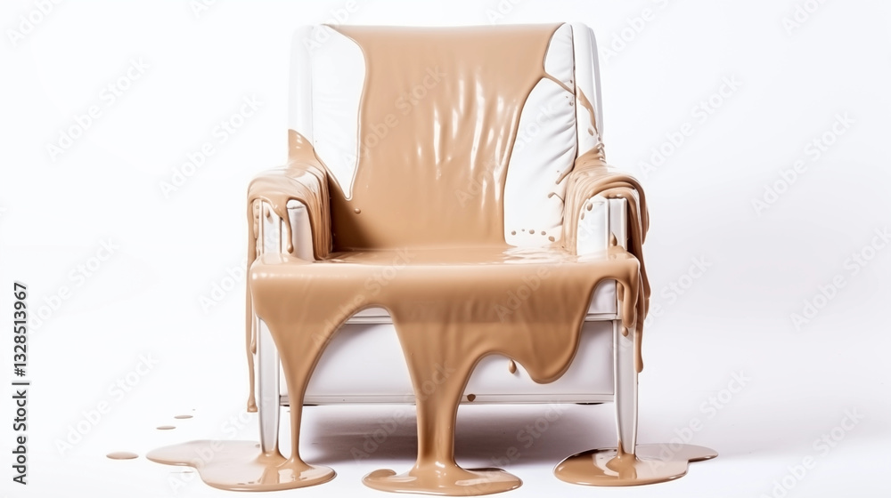 Fototapeta premium Beige Liquid Dripping on White Armchair