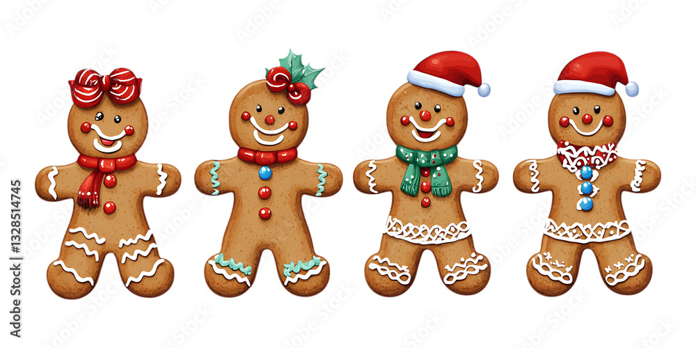 Fototapeta premium Pack Gingerbread Cookie Set Against Transparent Background for Holiday Themes, Bakery Branding, or Festive Design Projects