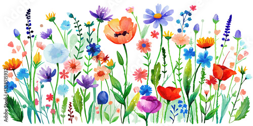 Watercolor botanical illustrations of wild plants and flowers on white background Concept Botanical Illustrations Watercolor Art Wild Plants Flowers White Background | Premium AI-generated image
