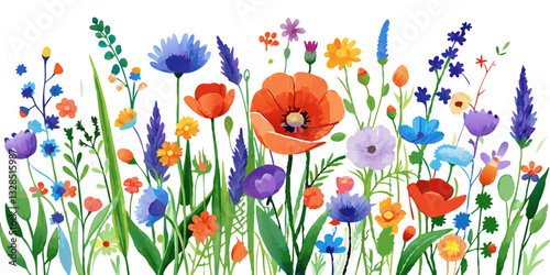 Watercolor botanical illustrations of wild plants and flowers on white background Concept Botanical Illustrations Watercolor Art Wild Plants Flowers White Background | Premium AI-generated image
