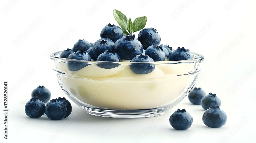 Clear bowl of yogurt with blueberries