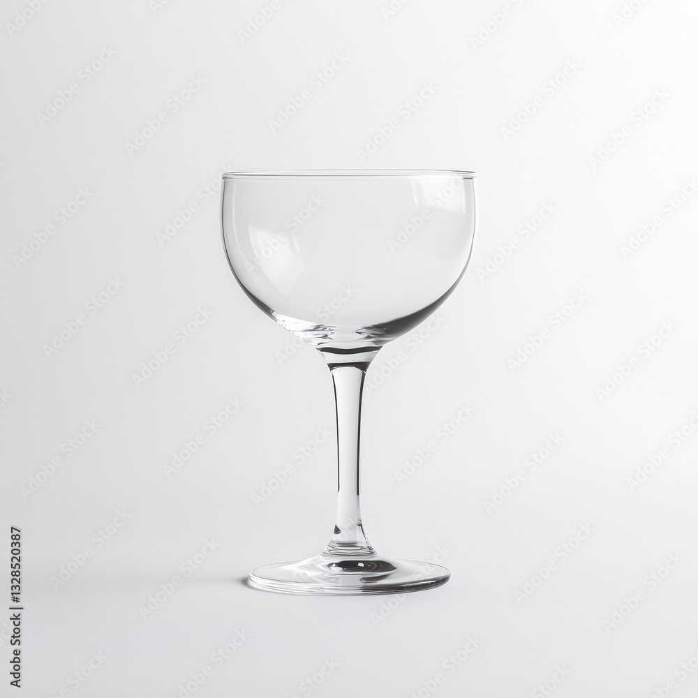 Front view studio shot of empty wine glass on white background. Minimalist, glassware, drinkware, alcohol, liquid. Front view studio shot of empty wine glass on white background. Minimalist, glassware, drinkware, alcohol, liquid.