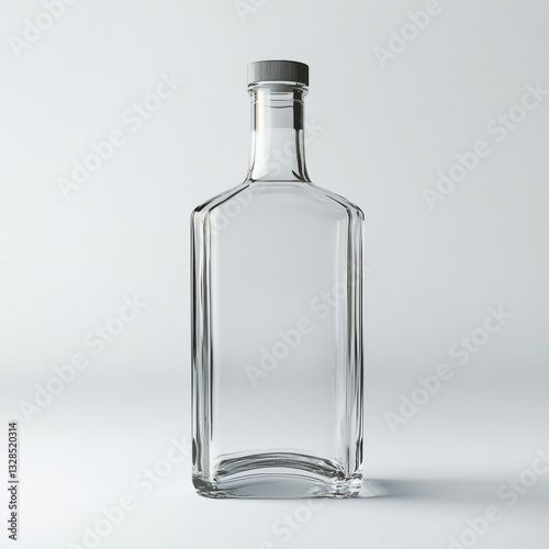 Wallpaper Mural Front View Clear Glass Bottle, Studio Shot, Minimalist Design, Liquid Container, Mockup, Spirit, Isolated, White Background, Transparent. Torontodigital.ca