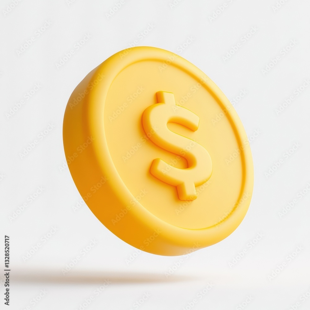 Isometric close-up of a gold dollar coin, isolated on white. Symbol of finance, money, payment, currency, investment. Icon, illustration. Isometric close-up of a gold dollar coin, isolated on white. Symbol of finance, money, payment, currency, investment. Icon, illustration.