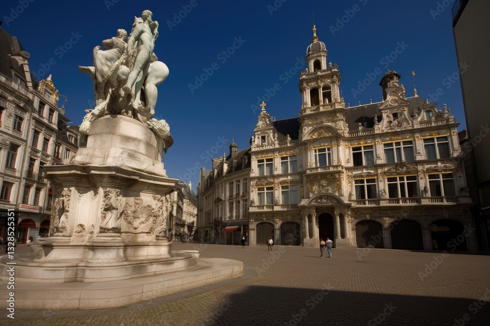Fototapeta premium European square with monumental fountain and historical building