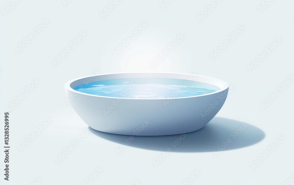 Placed on a light background, a smooth white bowl filled with still water reflects minimalism and tranquility Placed on a light background, a smooth white bowl filled with still water reflects minimalism and tranquility