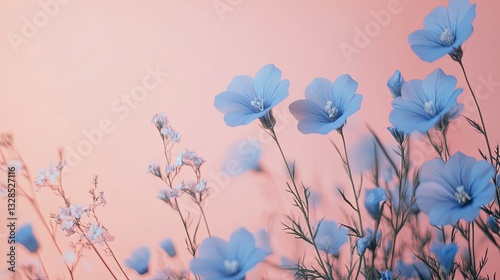 A vibrant arrangement of blue flowers against a pastel background, perfect for nature-themed designs and spring inspiration.