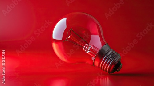 A vibrant red light bulb resting on a red surface, showcasing a modern design and bold color, perfect for artistic concepts.