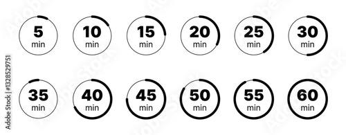 Timer, clock, stopwatch isolated set icons. Countdown timer symbol icon set. Label cooking time. Vector illustration