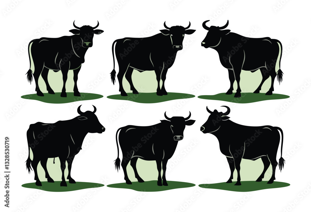 Simple Black and White Silhouettes of Cows set Simple Black and White Silhouettes of Cows set