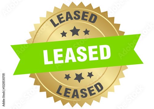 leased. leased round green and gold label isolated on transparent background