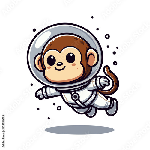 Monkey astronaut floating in space with helmet. Vector illustration perfect for science fiction themes and space exploration educational content.