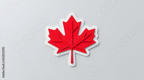 Red Maple Leaf Icon on Gray Background for Canadian Themes and Designs photo