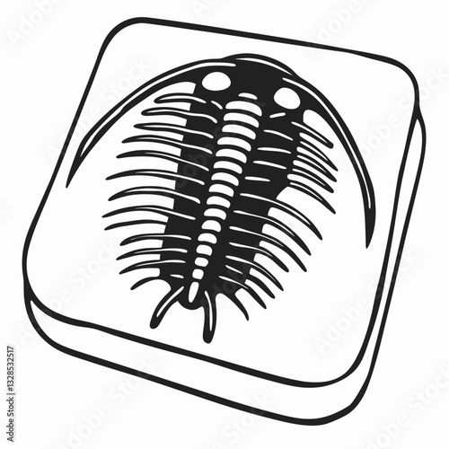 black and white trilobite fossil on stone clip art preview