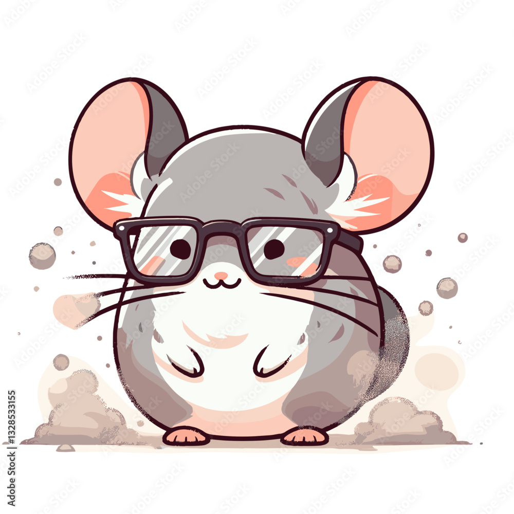 Fototapeta premium Mouse with nerdy glasses in academic setting. Vector illustration perfect for educational programs and intellectual character design.
