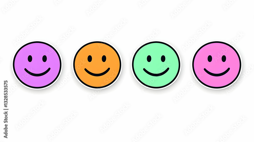 Colorful Smiley Faces Collection on a Clean Background Colorful Smiley Faces Collection on a Clean Background