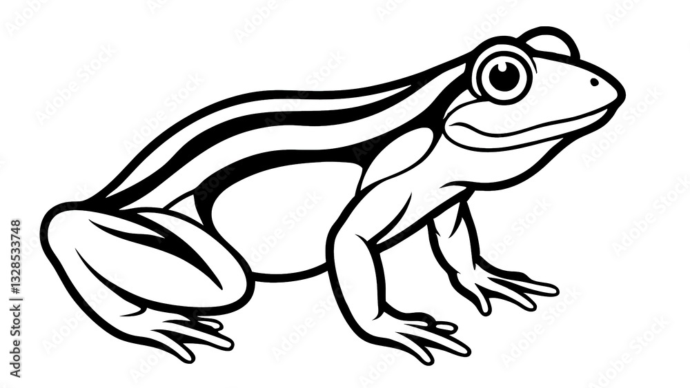 Fototapeta premium A Cheerful Frog Perched Playfully, Showcasing Its Striped Back In A Bold, Simple Line Drawing Style