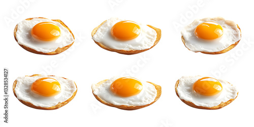 Pack Fried Egg Set in Different Poses Against Transparent Background for Breakfast Menus, Culinary Design, or Food Illustrations