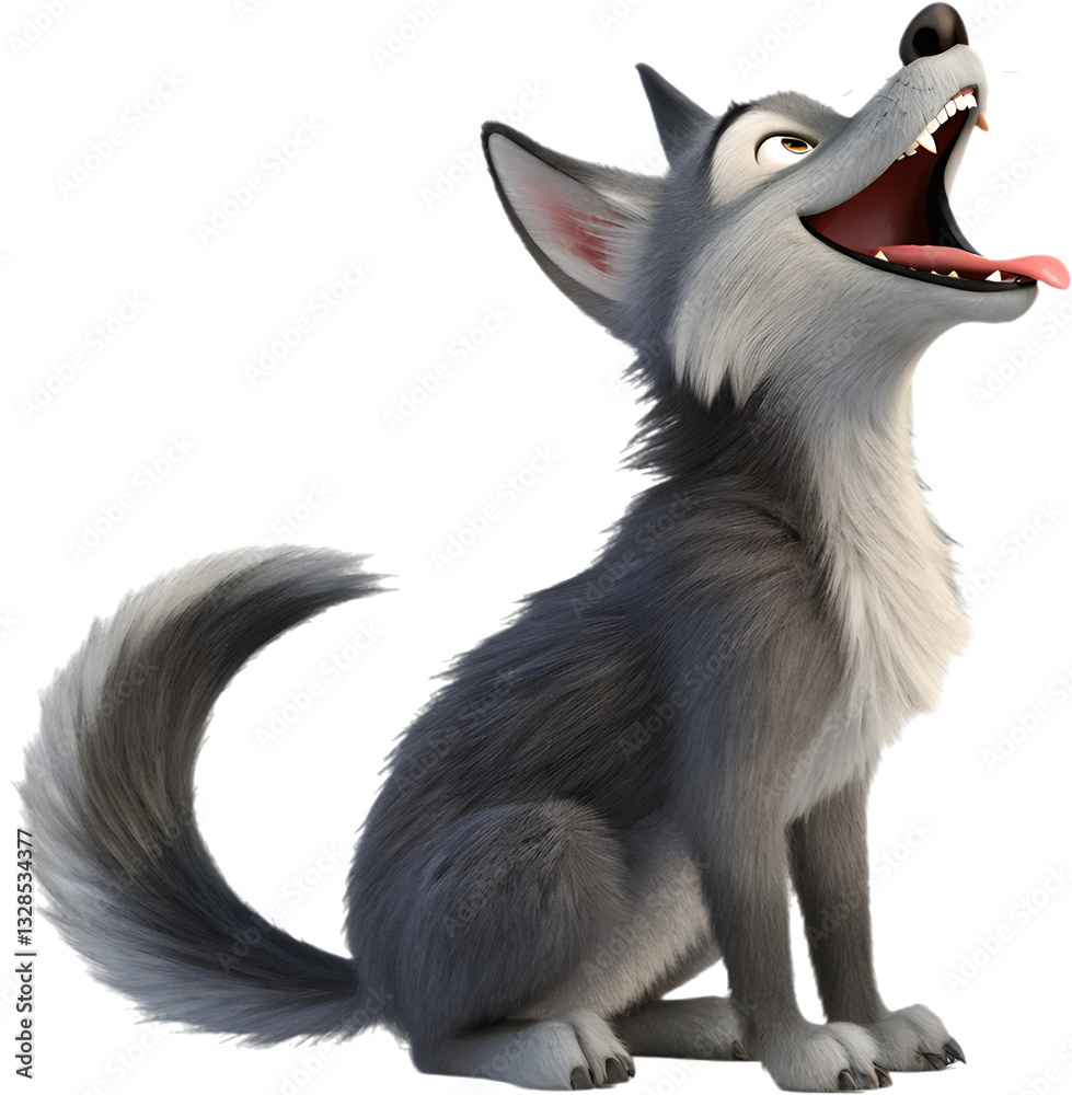 Obraz premium A fun and friendly wolf cartoon character with a mischievous grin, perfect for animated adventures. 