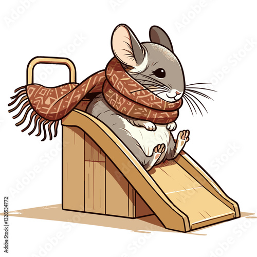 Mouse carpenter with wooden slide and basket. Vector illustration perfect for DIY projects and skilled craftsman animal character design.