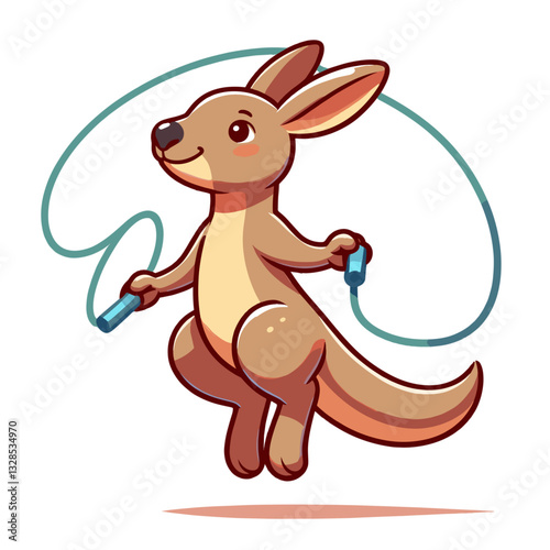 Kangaroo jumping rope with exercise equipment. Vector illustration perfect for fitness activities and active lifestyle character design concepts.