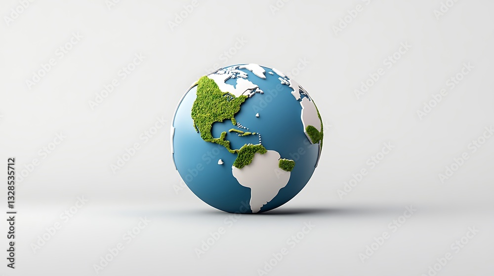 Fototapeta premium 3D Render: Lush Green Earth Model Against a Neutral Background AI Generated