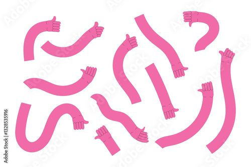Comic flexible hands. Colored human arms holding vote ballots and megaphone, participate in voting. Voting and elections concept. Vector illustration in flat style in eps 10.