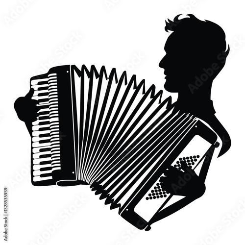 Accordion squeezing Silhouette, Vector, Icon, Logo, White Background.