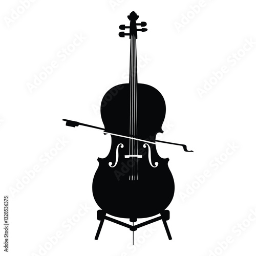 Cello bowing Silhouette, Vector, Icon, Logo, White Background.