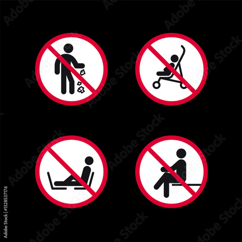 Prohibited signs, forbidden round stickers set, vector icons.