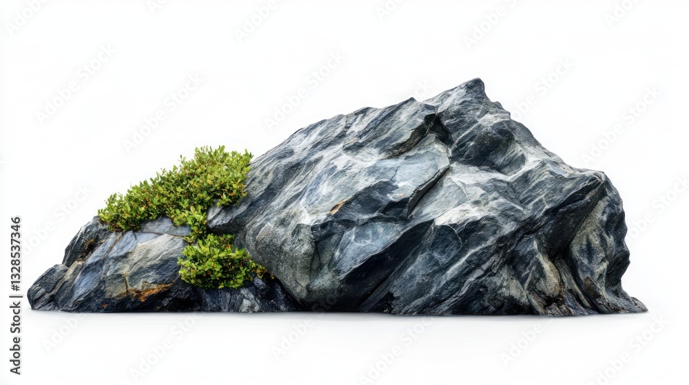 Naklejka premium Isolated gray rock with small green plants.