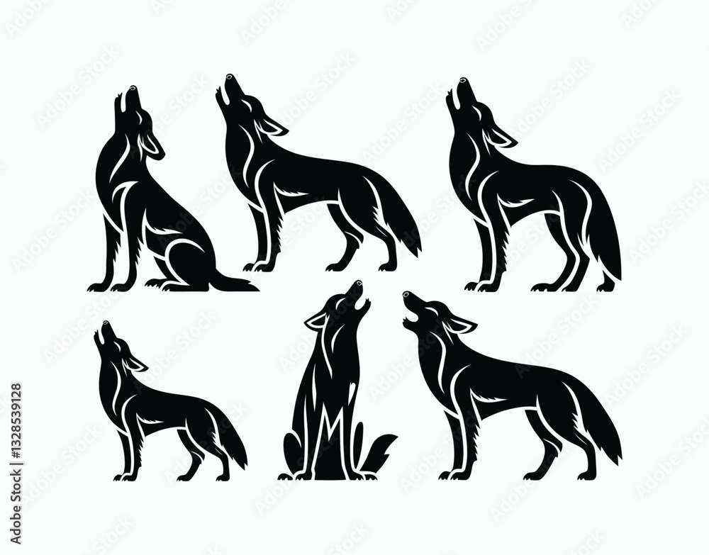 Fototapeta premium Howling Coyote Silhouette EPS Vector Illustration