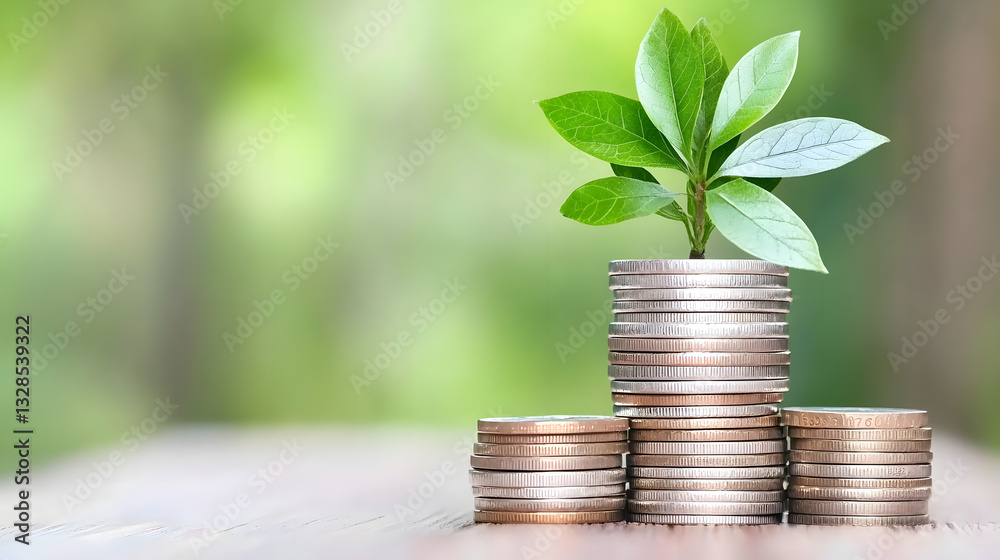 A stack of coins with a plant growing on top, symbolizing financial growth, investment, sustainability, and economic prosperity.
A stack of coins with a plant growing on top, symbolizing financial growth, investment, sustainability, and economic prosperity.