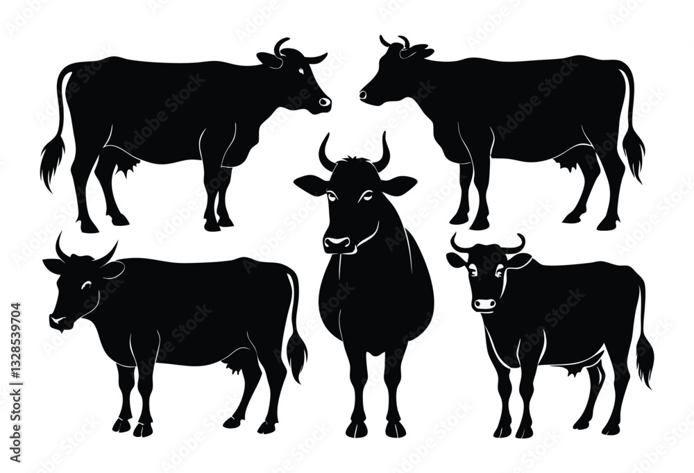 Fototapeta premium Simple Black and White Silhouettes of Cows set