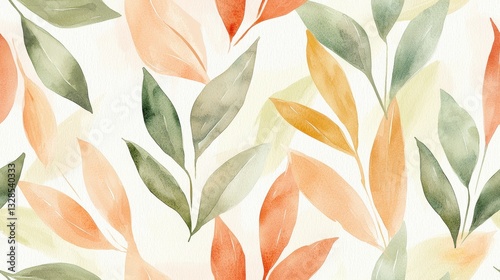 Soft Watercolor Leaves Pattern with Gentle Earthy Tones and Textures