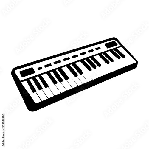 Black and white synthesizer keyboard graphic illustration