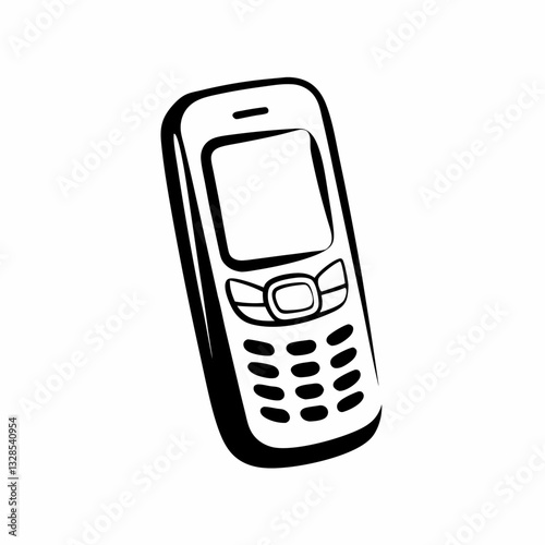 Retro mobile phone illustration with keypad and antenna