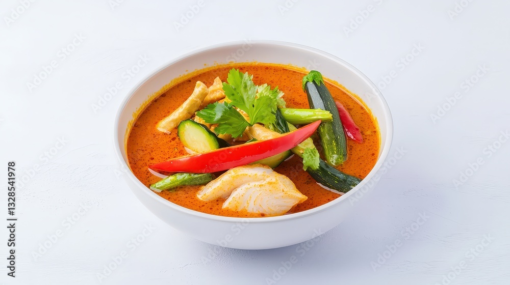 A bowl of spicy gaeng som southern thai sour curry with vibrant ingredients and delicious flavors to savor A bowl of spicy gaeng som southern thai sour curry with vibrant ingredients and delicious flavors to savor