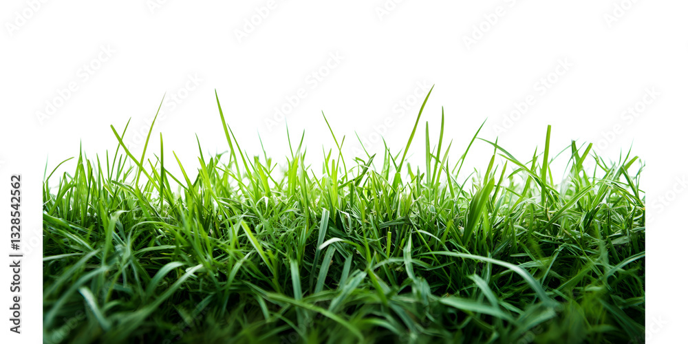 Fototapeta premium Fresh green grass blades growing close to the ground beautifully on transparent background, cut out, PNG 3D Digital Art, clip art.