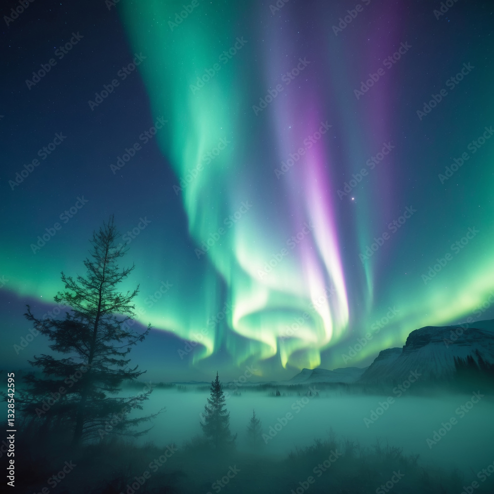 Naklejka premium aurora borealis over the lake